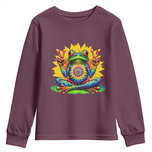 Tie Dye Frog Peace Sign Hippie Sunflower Youth Sweatshirt TS11 Maroon Print Your Wear