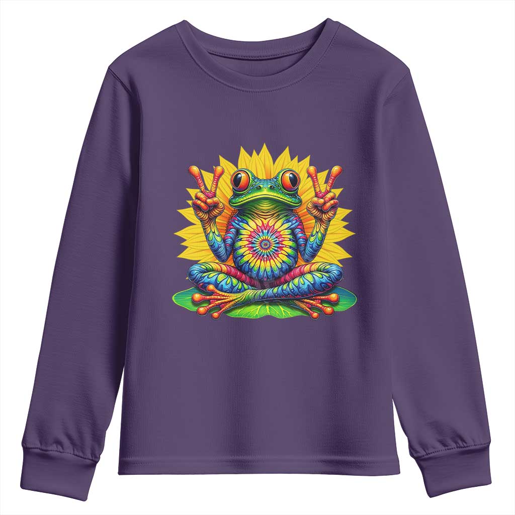 Tie Dye Frog Peace Sign Hippie Sunflower Youth Sweatshirt TS11 Purple Print Your Wear