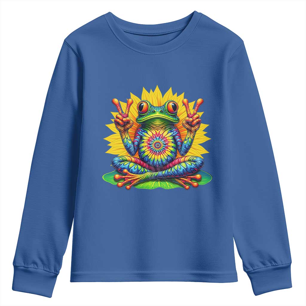 Tie Dye Frog Peace Sign Hippie Sunflower Youth Sweatshirt TS11 Royal Blue Print Your Wear