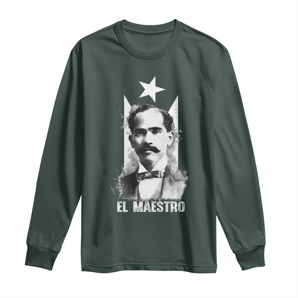 Pedro Albizu Campos Long Sleeve Shirt El Maestro Black Puerto Rico Flag TS11 Dark Forest Green Print Your Wear