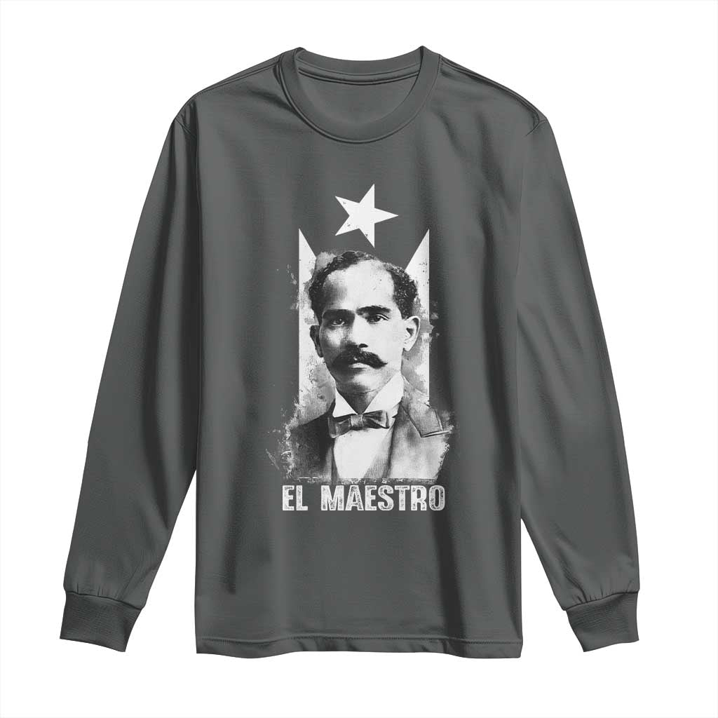 Pedro Albizu Campos Long Sleeve Shirt El Maestro Black Puerto Rico Flag TS11 Dark Heather Print Your Wear