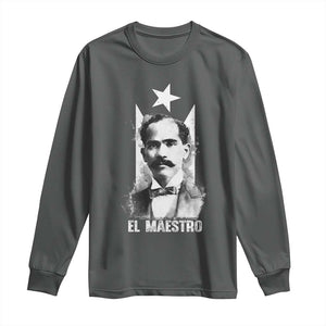 Pedro Albizu Campos Long Sleeve Shirt El Maestro Black Puerto Rico Flag TS11 Dark Heather Print Your Wear