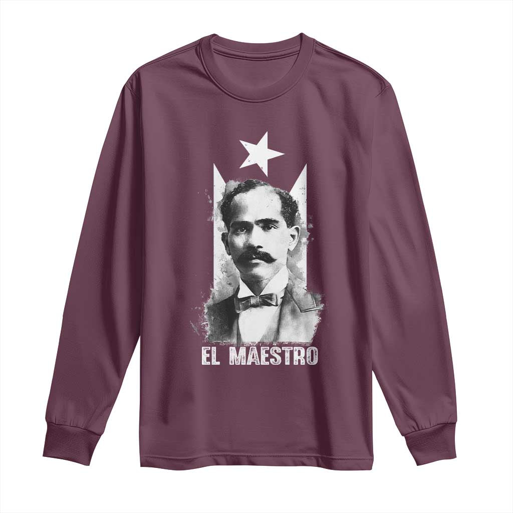 Pedro Albizu Campos Long Sleeve Shirt El Maestro Black Puerto Rico Flag TS11 Maroon Print Your Wear