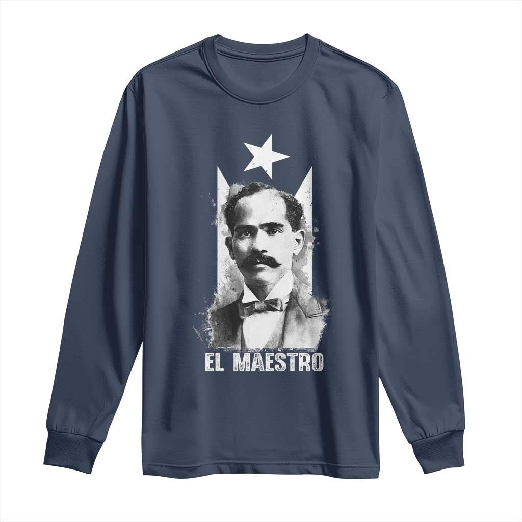 Pedro Albizu Campos Long Sleeve Shirt El Maestro Black Puerto Rico Flag TS11 Navy Print Your Wear