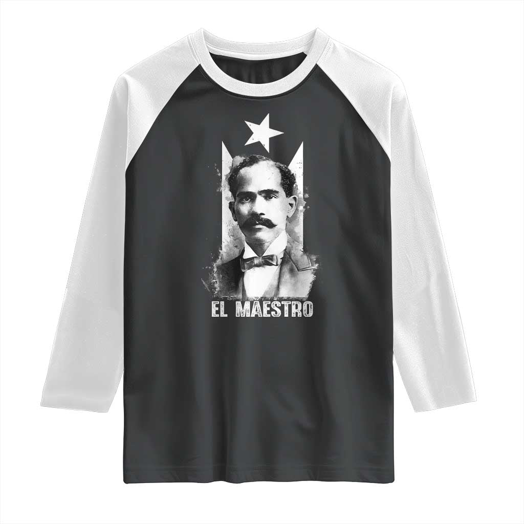 Pedro Albizu Campos Raglan Shirt El Maestro Black Puerto Rico Flag - Print Your Wear