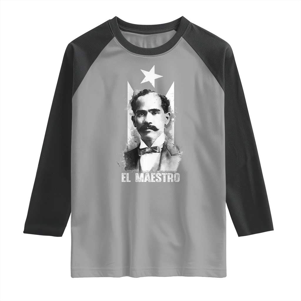 Pedro Albizu Campos Raglan Shirt El Maestro Black Puerto Rico Flag TS11 Sport Gray Black Print Your Wear