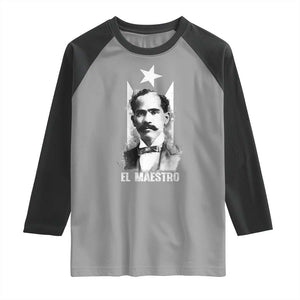 Pedro Albizu Campos Raglan Shirt El Maestro Black Puerto Rico Flag TS11 Sport Gray Black Print Your Wear