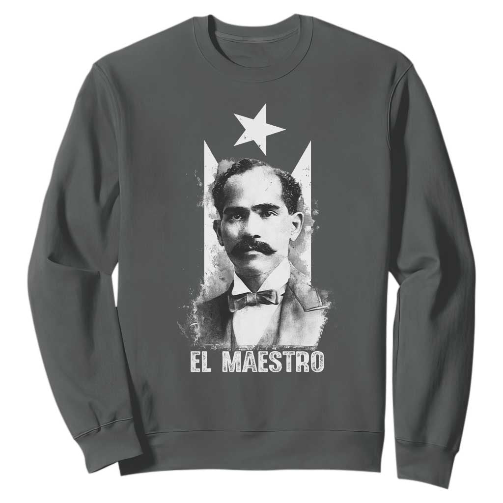 Pedro Albizu Campos Sweatshirt El Maestro Black Puerto Rico Flag TS11 Dark Heather Print Your Wear