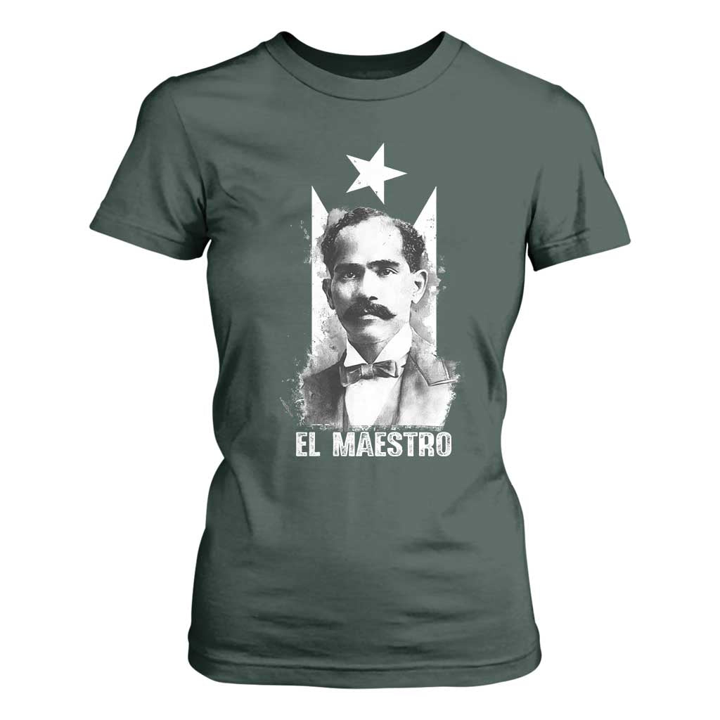 Pedro Albizu Campos T Shirt For Women El Maestro Black Puerto Rico Flag TS11 Dark Forest Green Print Your Wear