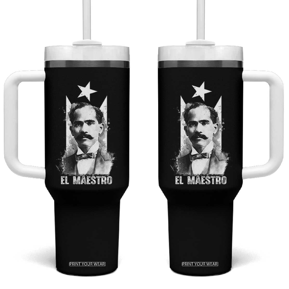 Pedro Albizu Campos Tumbler With Handle El Maestro Black Puerto Rico Flag TS11 One Size: 40 oz Black Print Your Wear