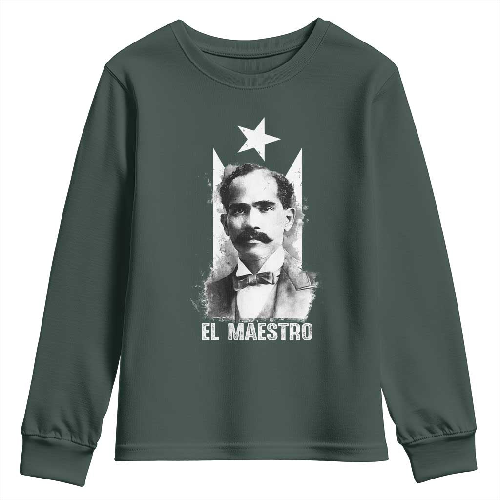 Pedro Albizu Campos Youth Sweatshirt El Maestro Black Puerto Rico Flag TS11 Dark Forest Green Print Your Wear