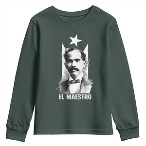 Pedro Albizu Campos Youth Sweatshirt El Maestro Black Puerto Rico Flag TS11 Dark Forest Green Print Your Wear