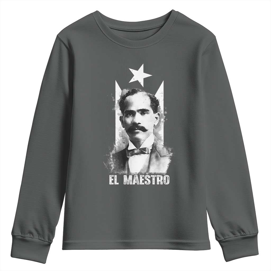Pedro Albizu Campos Youth Sweatshirt El Maestro Black Puerto Rico Flag TS11 Dark Heather Print Your Wear