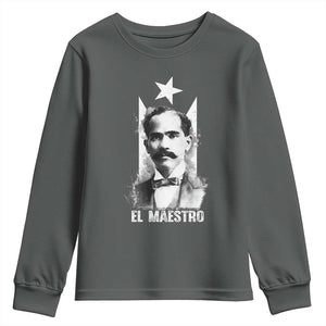 Pedro Albizu Campos Youth Sweatshirt El Maestro Black Puerto Rico Flag TS11 Dark Heather Print Your Wear
