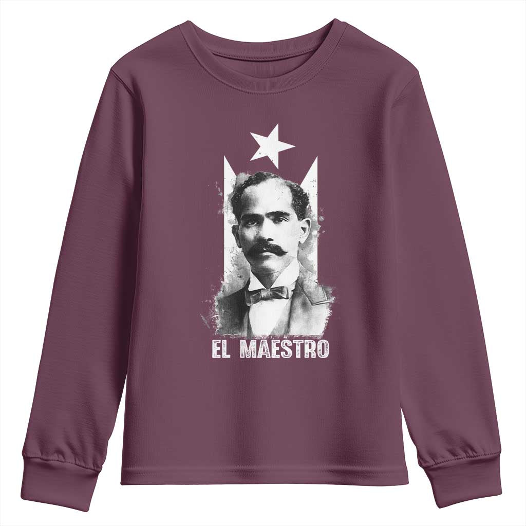 Pedro Albizu Campos Youth Sweatshirt El Maestro Black Puerto Rico Flag TS11 Maroon Print Your Wear