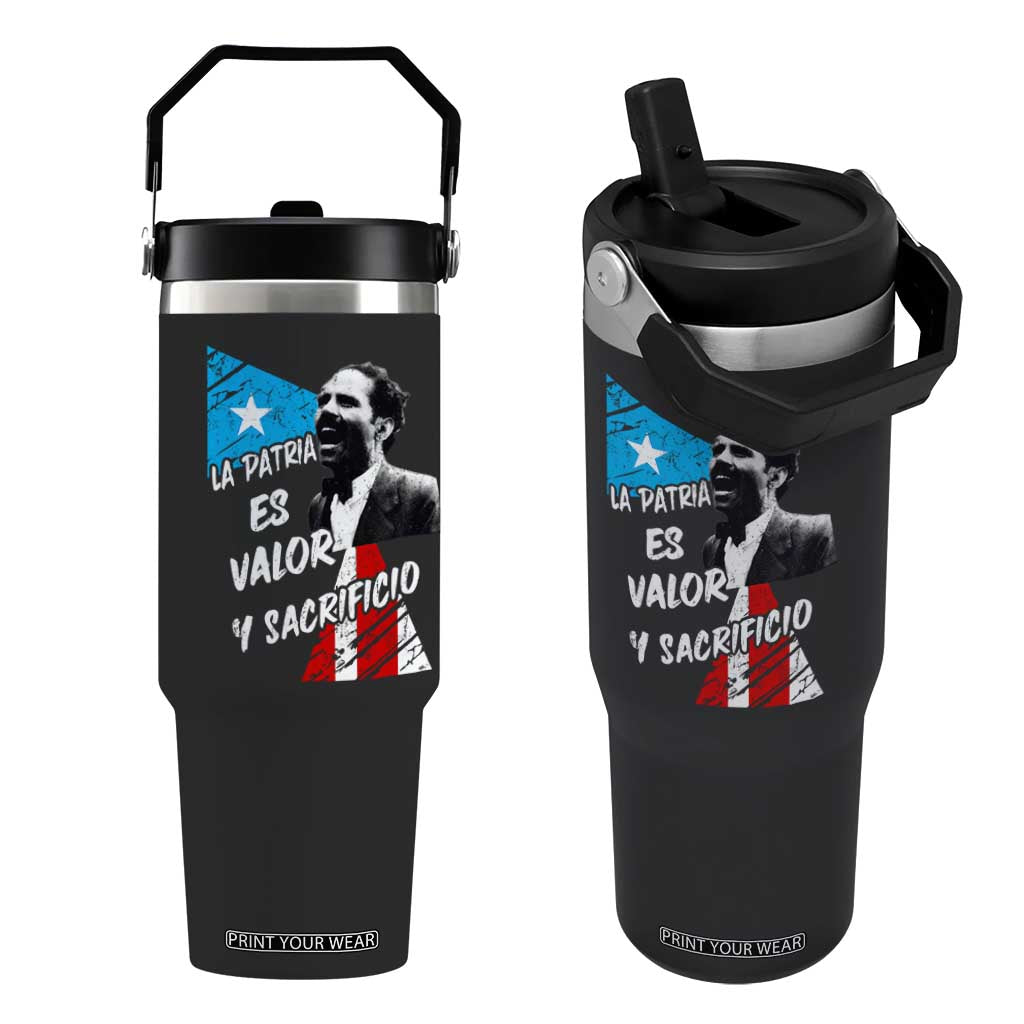 Pedro Albizu Campos Flip Straw Tumbler La Patria Es Valor Y Sacrificio Puerto Rican Leader TS11 One Size: 30 oz Black Print Your Wear