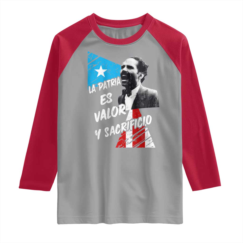 Pedro Albizu Campos Raglan Shirt La Patria Es Valor Y Sacrificio Puerto Rican Leader TS11 Sport Gray Red Print Your Wear
