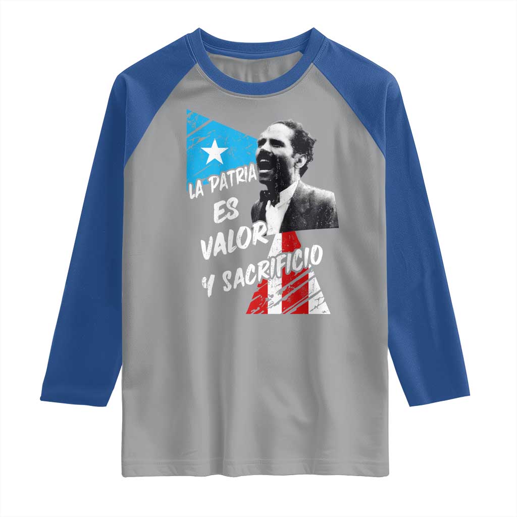 Pedro Albizu Campos Raglan Shirt La Patria Es Valor Y Sacrificio Puerto Rican Leader TS11 Sport Gray Royal Print Your Wear
