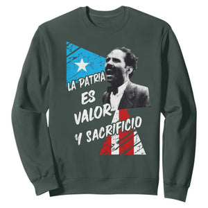 Pedro Albizu Campos Sweatshirt La Patria Es Valor Y Sacrificio Puerto Rican Leader TS11 Dark Forest Green Print Your Wear