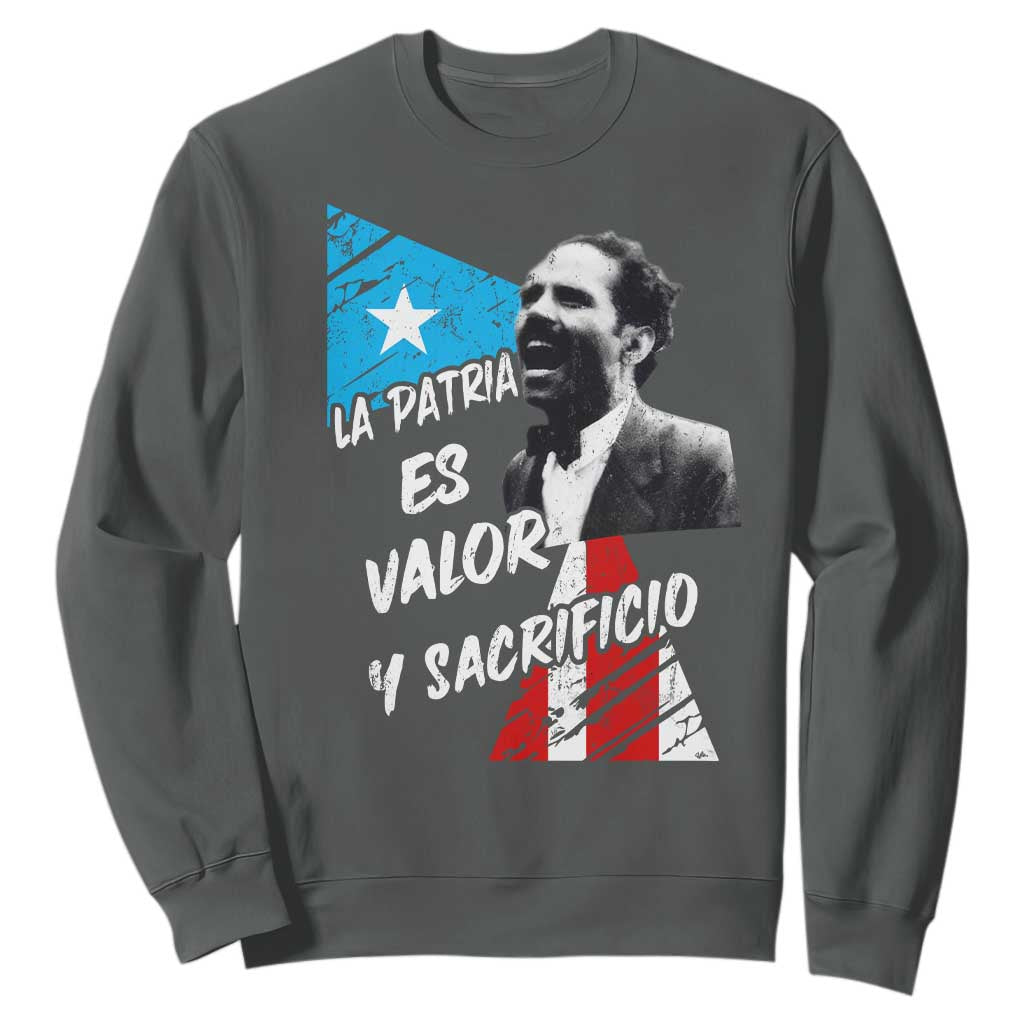 Pedro Albizu Campos Sweatshirt La Patria Es Valor Y Sacrificio Puerto Rican Leader TS11 Dark Heather Print Your Wear