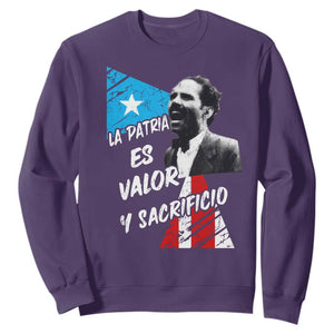 Pedro Albizu Campos Sweatshirt La Patria Es Valor Y Sacrificio Puerto Rican Leader TS11 Purple Print Your Wear