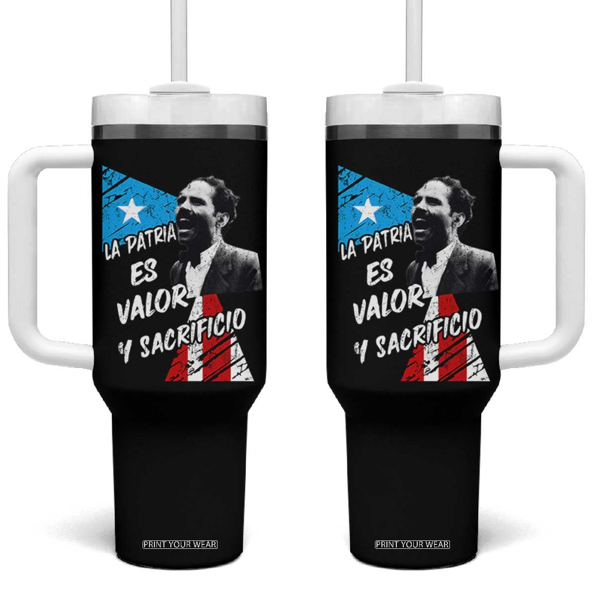 Pedro Albizu Campos Tumbler With Handle La Patria Es Valor Y Sacrificio Puerto Rican Leader TS11 One Size: 40 oz Black Print Your Wear