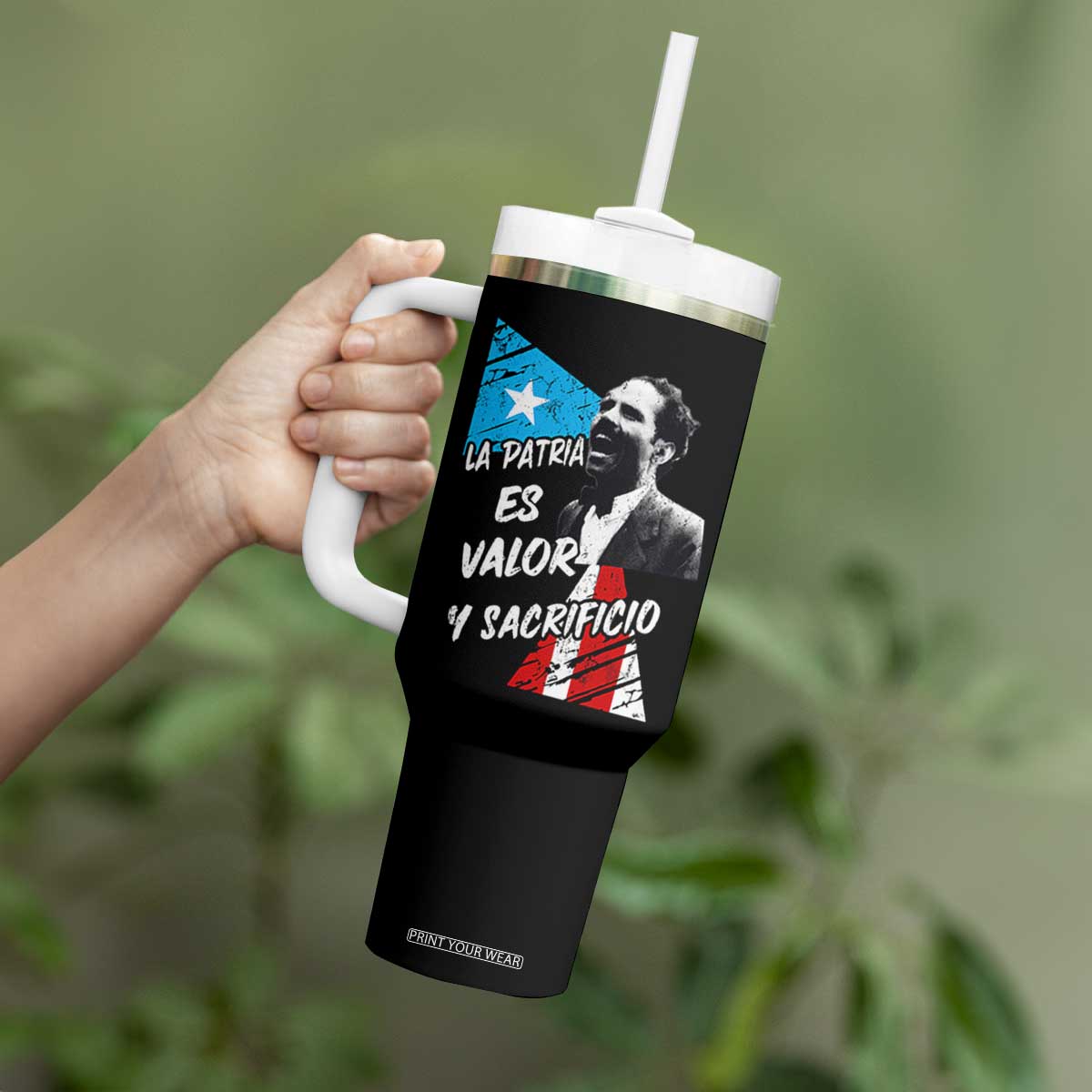 Pedro Albizu Campos Tumbler With Handle La Patria Es Valor Y Sacrificio Puerto Rican Leader TS11 Print Your Wear