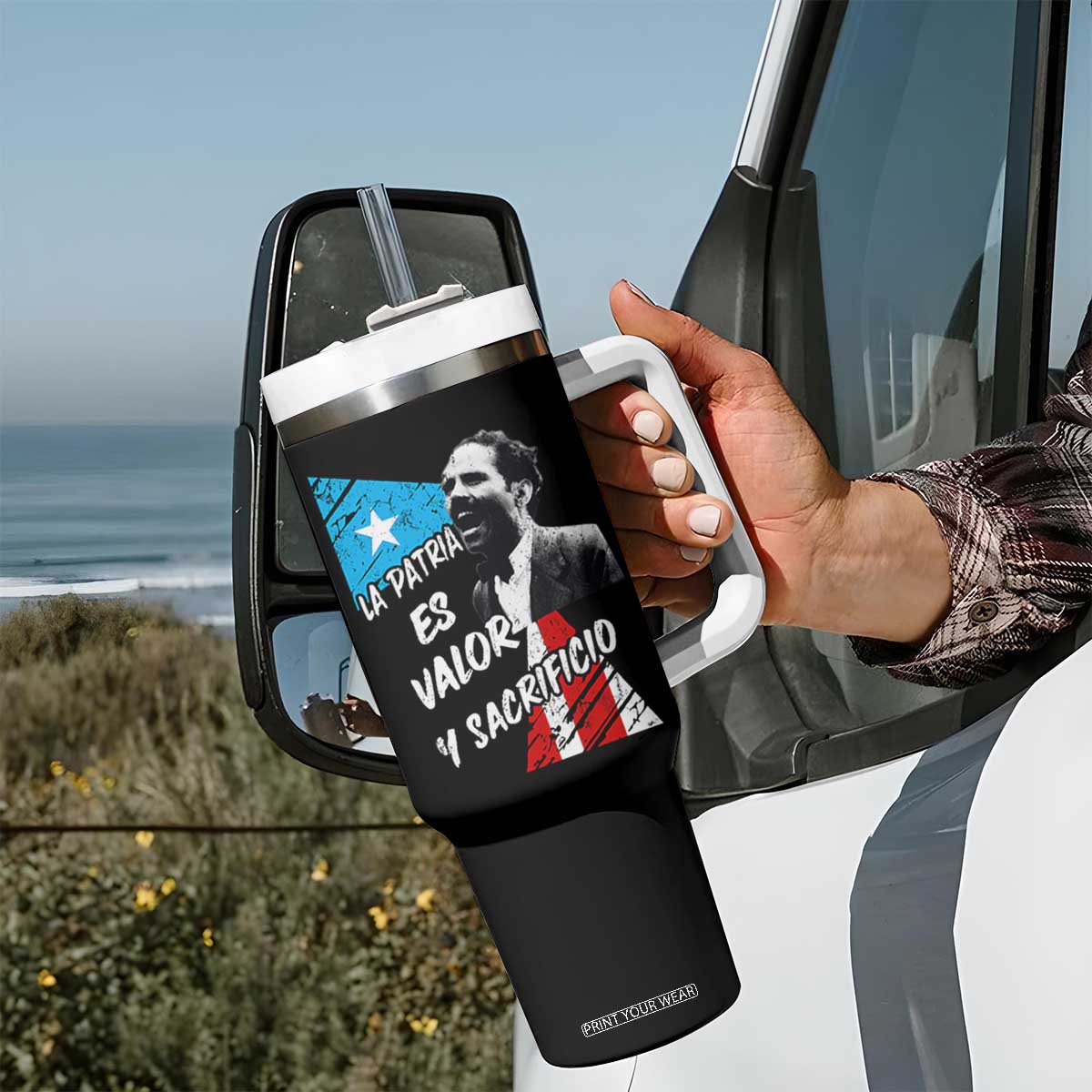 Pedro Albizu Campos Tumbler With Handle La Patria Es Valor Y Sacrificio Puerto Rican Leader TS11 Print Your Wear