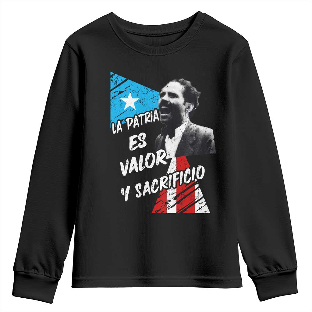 Pedro Albizu Campos Youth Sweatshirt La Patria Es Valor Y Sacrificio Puerto Rican Leader TS11 Black Print Your Wear