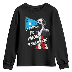 Pedro Albizu Campos Youth Sweatshirt La Patria Es Valor Y Sacrificio Puerto Rican Leader TS11 Black Print Your Wear