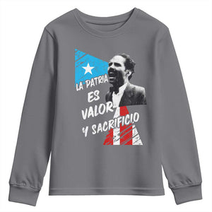Pedro Albizu Campos Youth Sweatshirt La Patria Es Valor Y Sacrificio Puerto Rican Leader TS11 Charcoal Print Your Wear