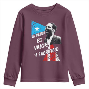 Pedro Albizu Campos Youth Sweatshirt La Patria Es Valor Y Sacrificio Puerto Rican Leader TS11 Maroon Print Your Wear