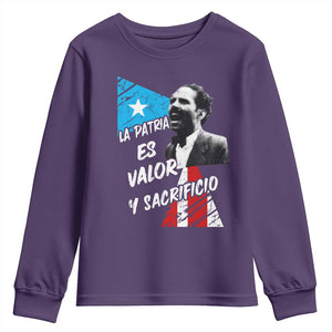 Pedro Albizu Campos Youth Sweatshirt La Patria Es Valor Y Sacrificio Puerto Rican Leader TS11 Purple Print Your Wear