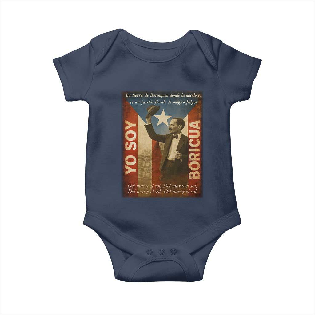 Pedro Albizu Campos Baby Onesie Yo Soy Boricua Vintage Puerto Rican Flag TS11 Navy Print Your Wear