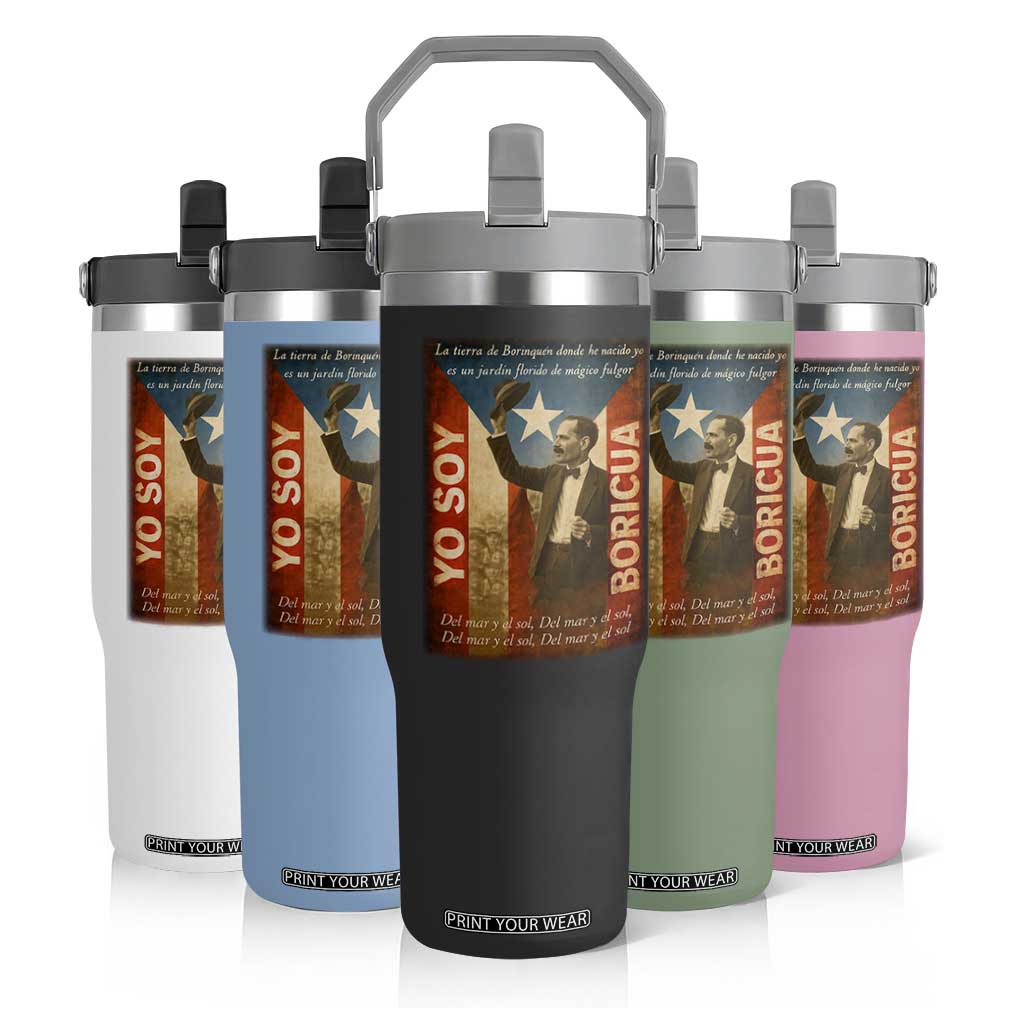 Pedro Albizu Campos Flip Straw Tumbler Yo Soy Boricua Vintage Puerto Rican Flag TS11 Print Your Wear