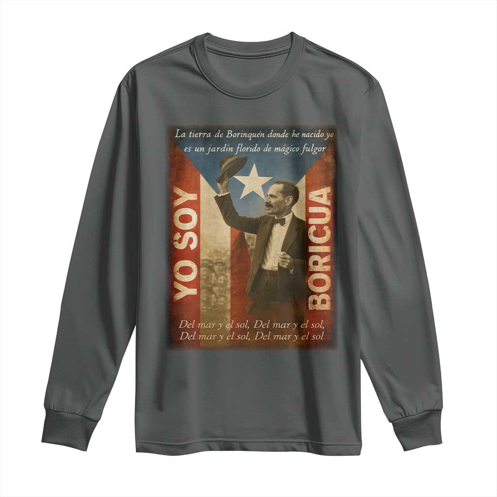 Pedro Albizu Campos Long Sleeve Shirt Yo Soy Boricua Vintage Puerto Rican Flag TS11 Dark Heather Print Your Wear