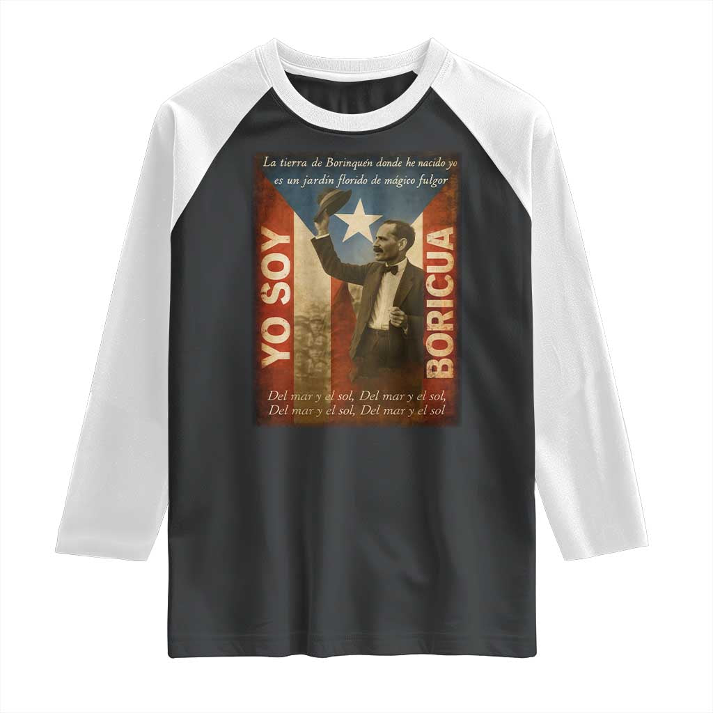 Pedro Albizu Campos Raglan Shirt Yo Soy Boricua Vintage Puerto Rican Flag - Print Your Wear