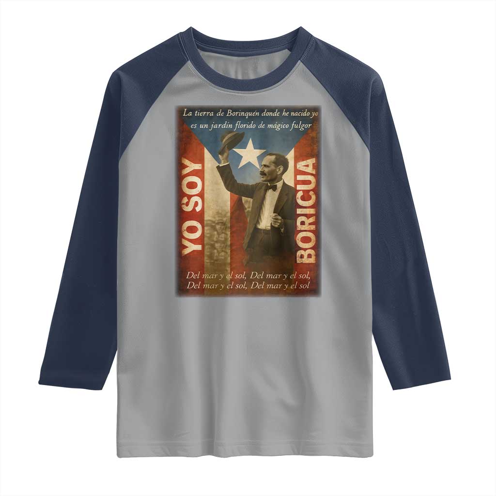 Pedro Albizu Campos Raglan Shirt Yo Soy Boricua Vintage Puerto Rican Flag TS11 Sport Gray Navy Print Your Wear