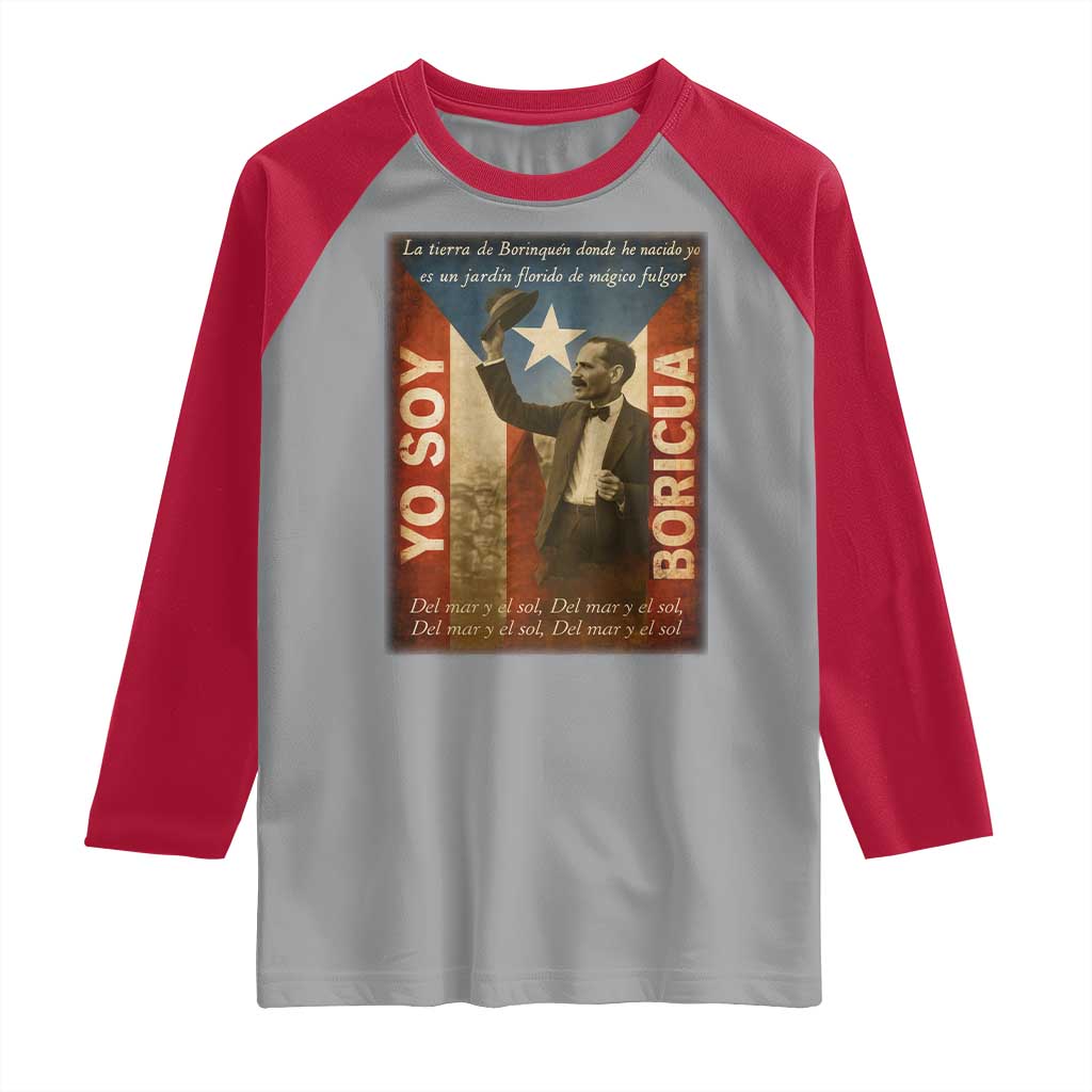 Pedro Albizu Campos Raglan Shirt Yo Soy Boricua Vintage Puerto Rican Flag TS11 Sport Gray Red Print Your Wear