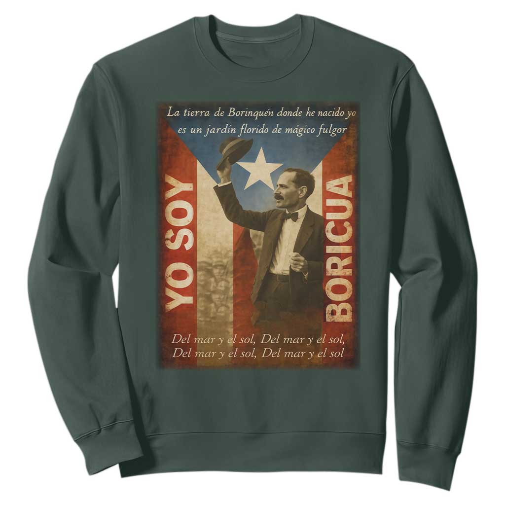 Pedro Albizu Campos Sweatshirt Yo Soy Boricua Vintage Puerto Rican Flag TS11 Dark Forest Green Print Your Wear
