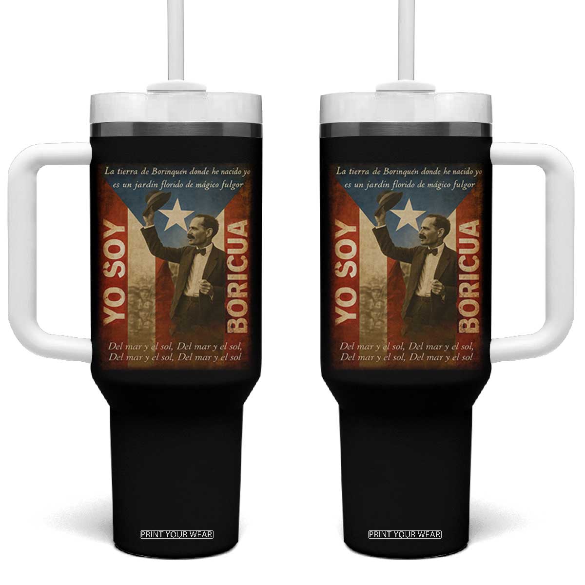 Pedro Albizu Campos Tumbler With Handle Yo Soy Boricua Vintage Puerto Rican Flag TS11 One Size: 40 oz Black Print Your Wear