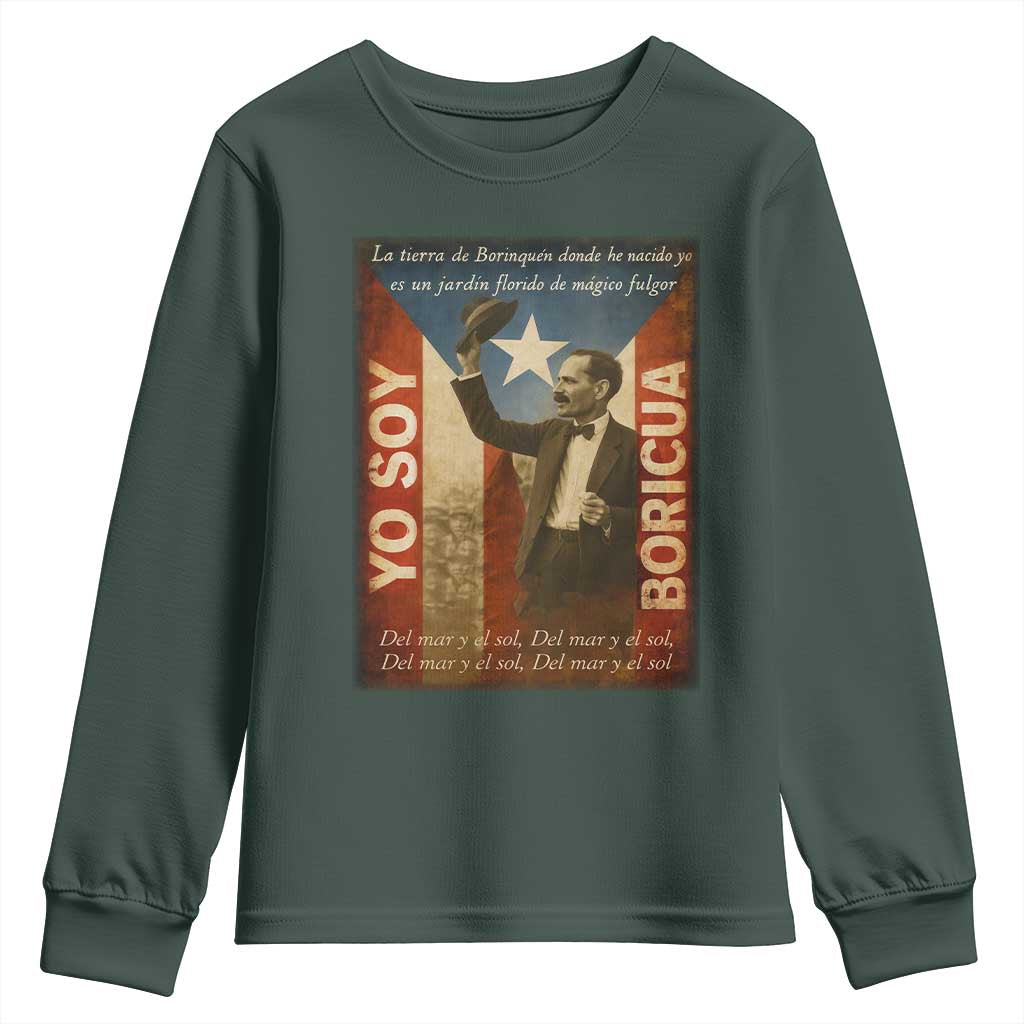 Pedro Albizu Campos Youth Sweatshirt Yo Soy Boricua Vintage Puerto Rican Flag TS11 Dark Forest Green Print Your Wear