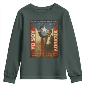 Pedro Albizu Campos Youth Sweatshirt Yo Soy Boricua Vintage Puerto Rican Flag TS11 Dark Forest Green Print Your Wear