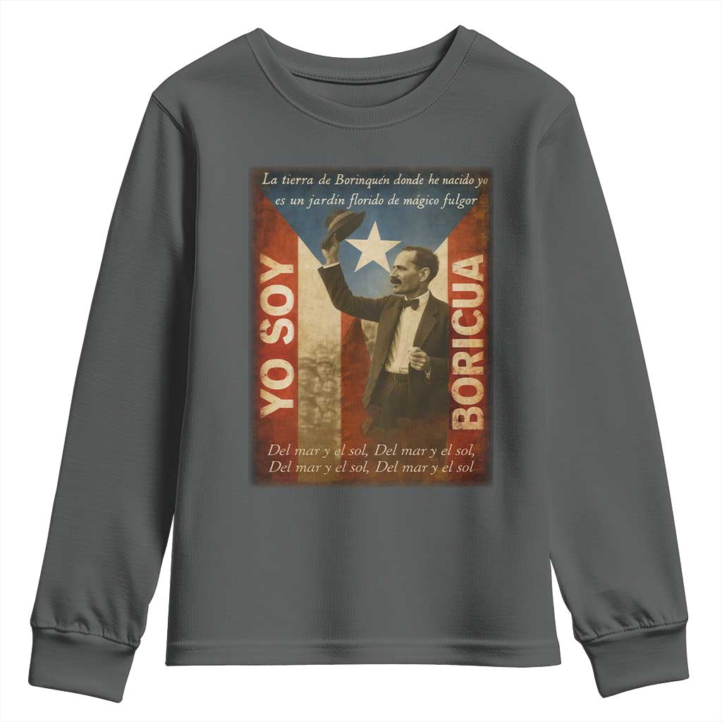 Pedro Albizu Campos Youth Sweatshirt Yo Soy Boricua Vintage Puerto Rican Flag TS11 Dark Heather Print Your Wear
