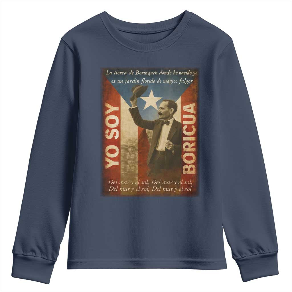 Pedro Albizu Campos Youth Sweatshirt Yo Soy Boricua Vintage Puerto Rican Flag TS11 Navy Print Your Wear