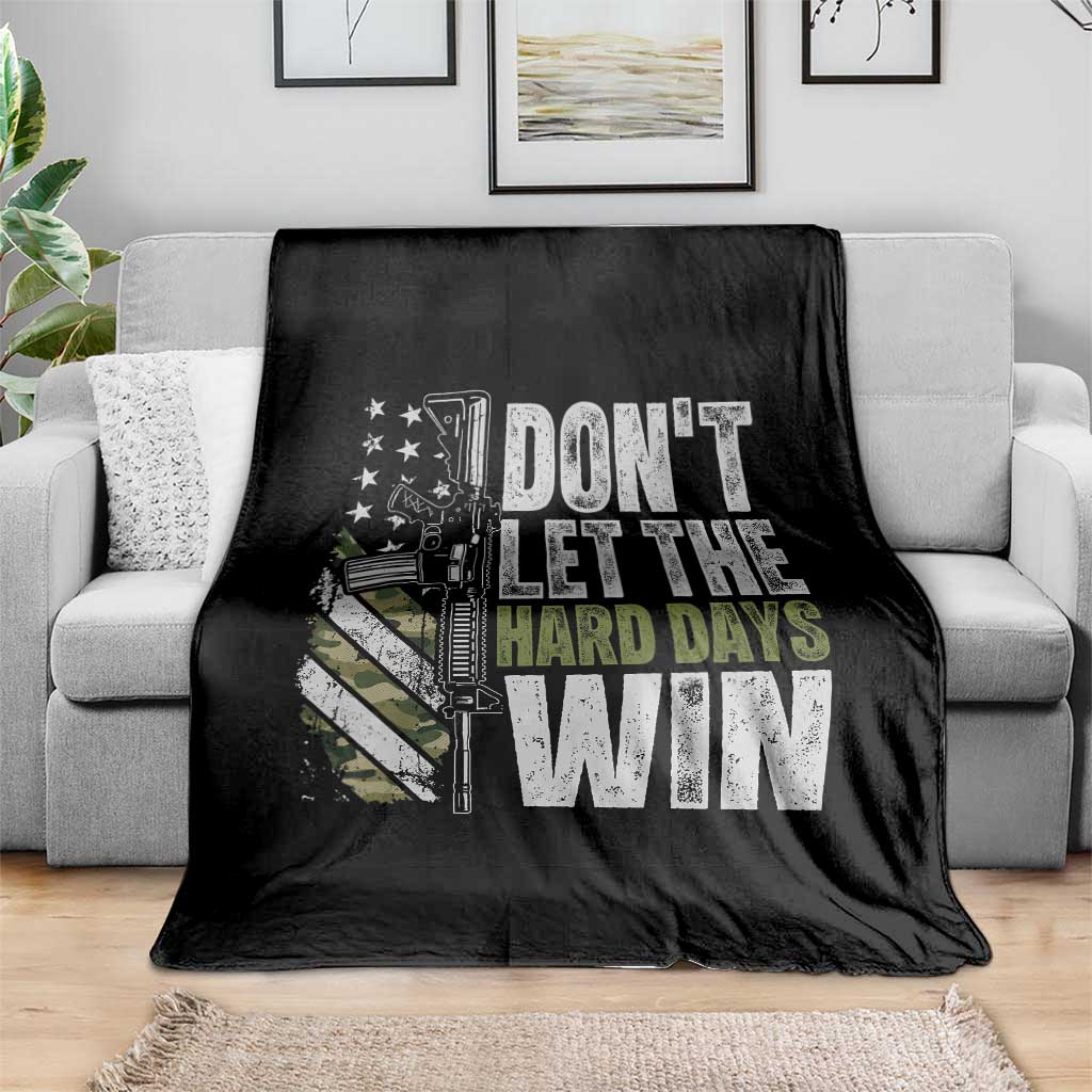 Don't Let The Hard Days Win Throw Blanket Inspirational Mental Health Gun Camo American Flag TS11 Print Your Wear