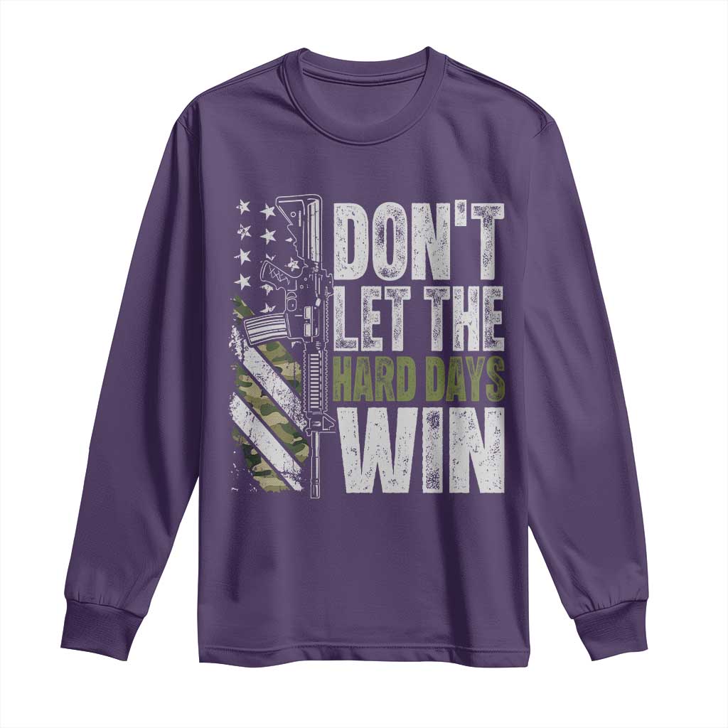 Don't Let The Hard Days Win Long Sleeve Shirt Inspirational Mental Health Gun Camo American Flag TS11 Purple Print Your Wear