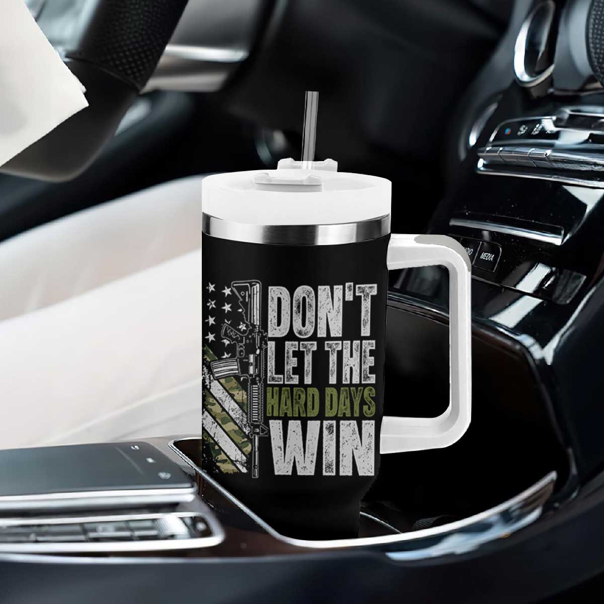 Don't Let The Hard Days Win Tumbler With Handle Inspirational Mental Health Gun Camo American Flag TS11 Print Your Wear