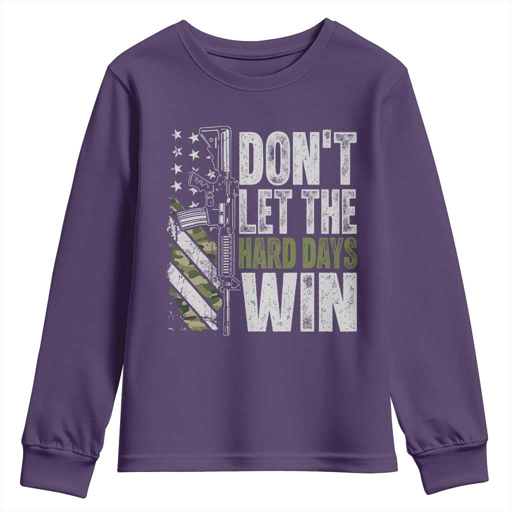 Don't Let The Hard Days Win Youth Sweatshirt Inspirational Mental Health Gun Camo American Flag TS11 Purple Print Your Wear