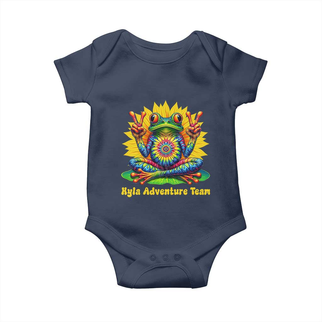 Personalized Tie Dye Hippie Frog Name Baby Onesie Custom Text Peace Sign Hippie Sunflower